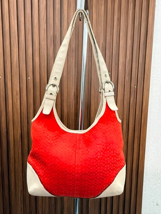 Coach Handbags - Y2K Coach Vintage Red Monogram Canvas Leather Hobo Shoulder Bag Purse #6800